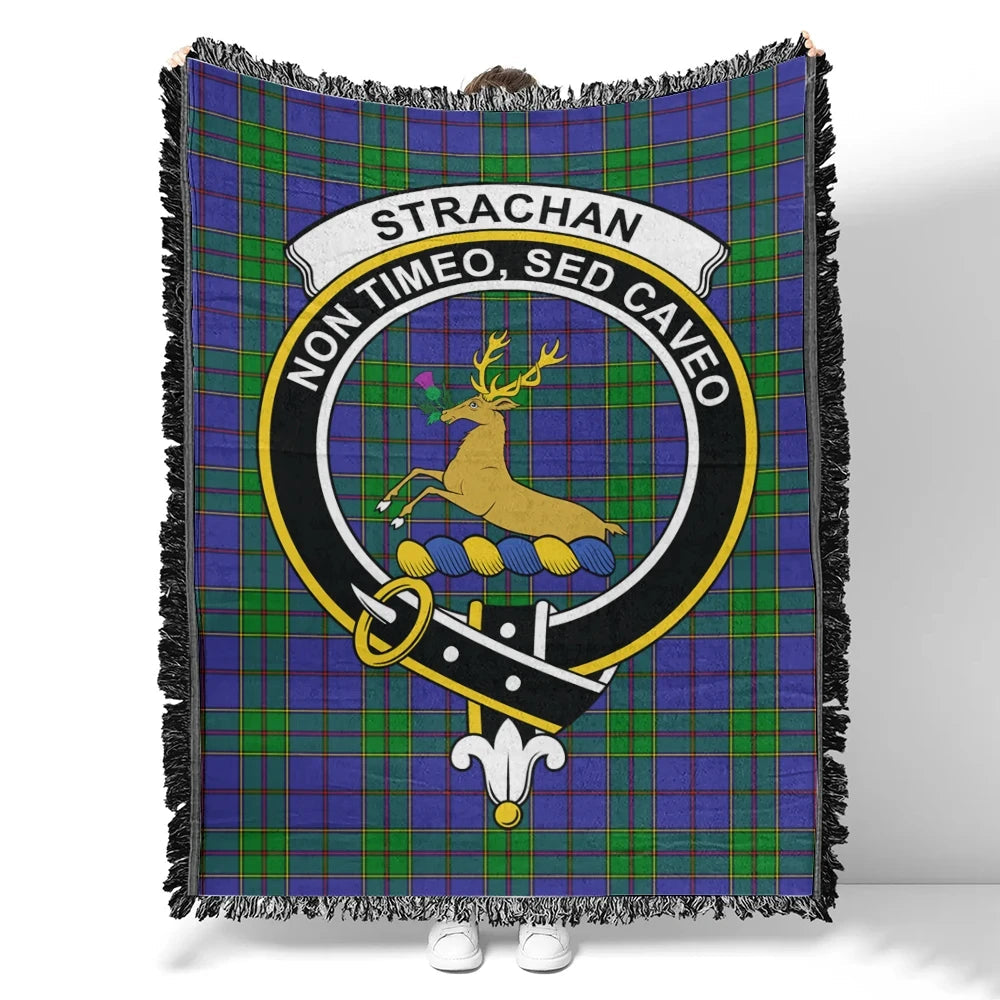 Scottish Tartan Strachan Clan Woven Blanket Crest Style