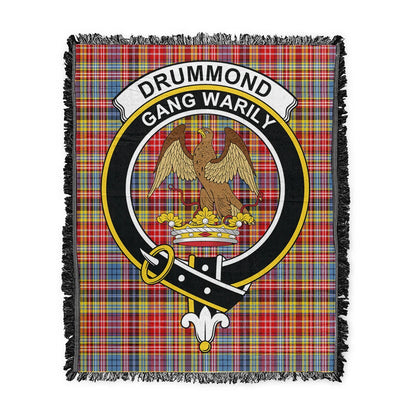 Scottish Tartan Drummond of Strathallan Clan Woven Blanket Crest Style