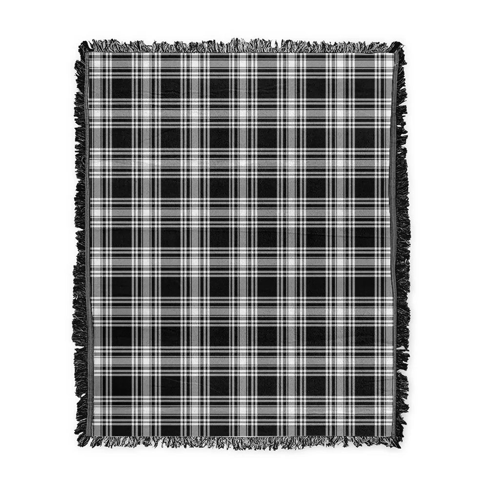 Scottish Tartan Menzies Black & White Modern Clan Woven Blanket Plaid Style