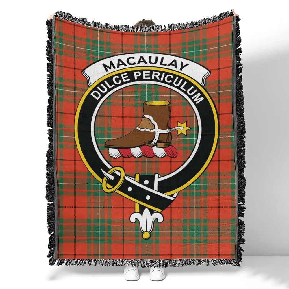 Scottish Tartan MacAulay Ancient Clan Woven Blanket Crest Style