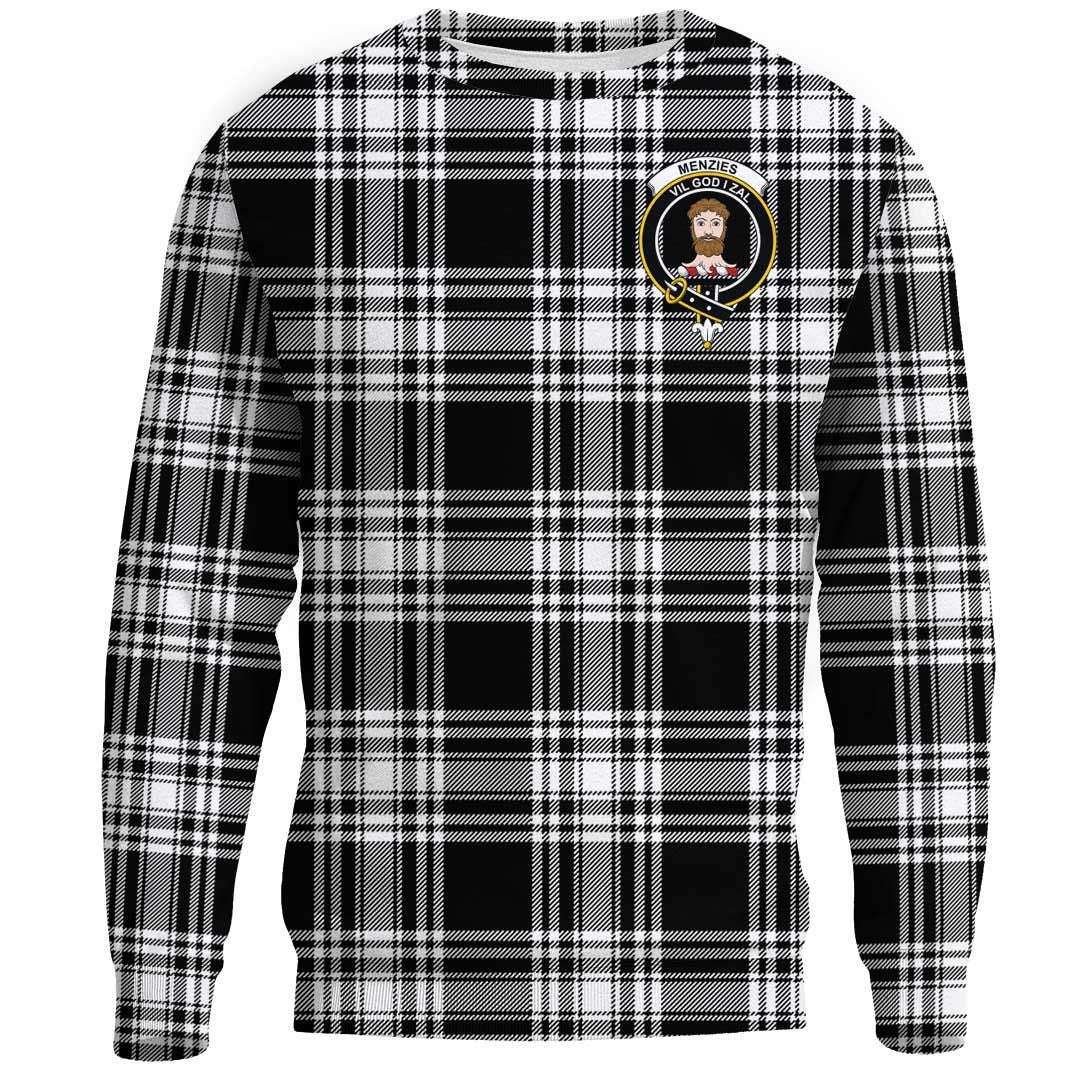 Menzies Black & White Modern Tartan Crest Sweatshirt