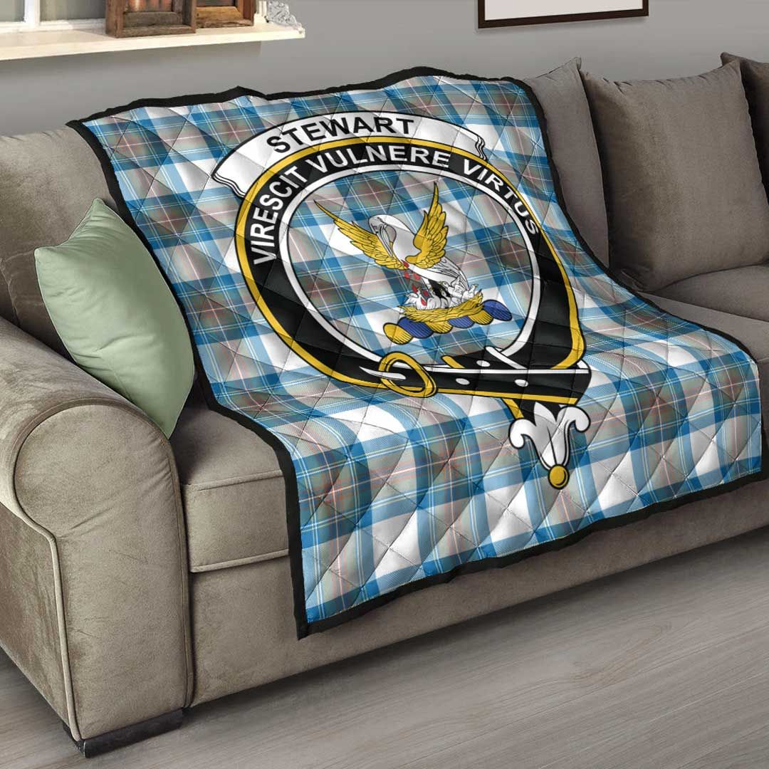 Stewart Muted Blue Tartan Crest Quilt