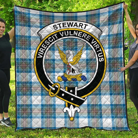 Stewart Muted Blue Tartan Crest Quilt