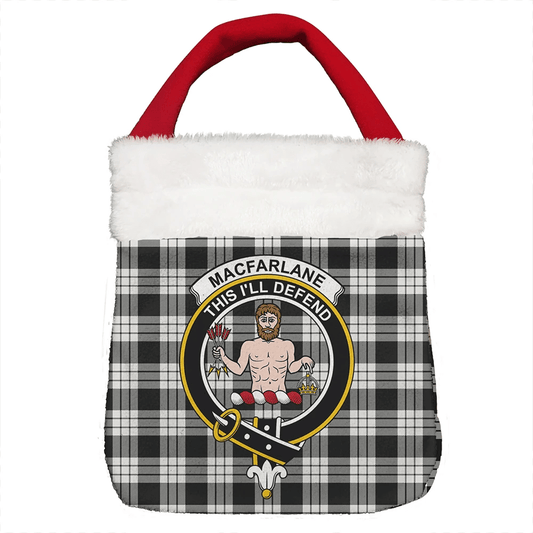 MacFarlane Black & White Ancient Tartan Crest Christmas Gift Bag