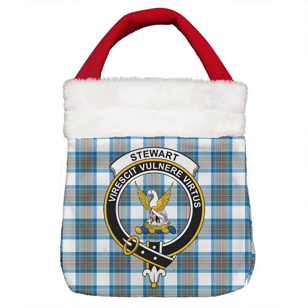 Stewart Muted Blue Tartan Crest Christmas Gift Bag