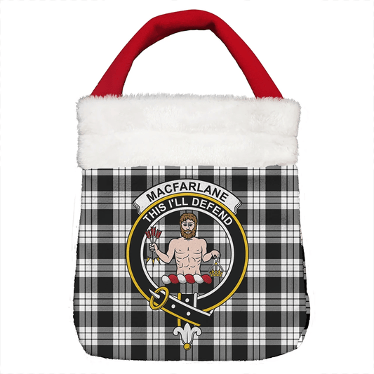 MacFarlane Black & White Tartan Crest Christmas Gift Bag