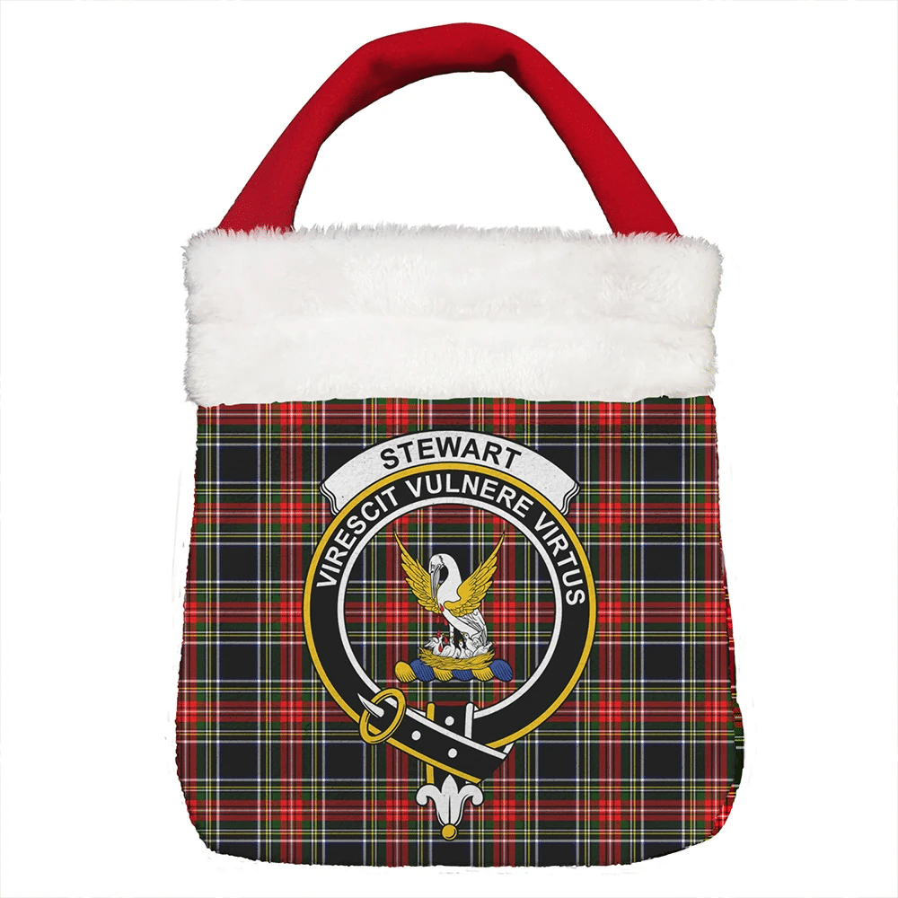 Stewart Black Tartan Crest Christmas Gift Bag