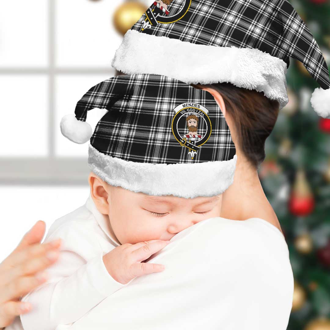 Menzies Black & White Modern Tartan Crest Christmas Hat