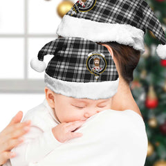 Menzies Black & White Modern Tartan Crest Christmas Hat
