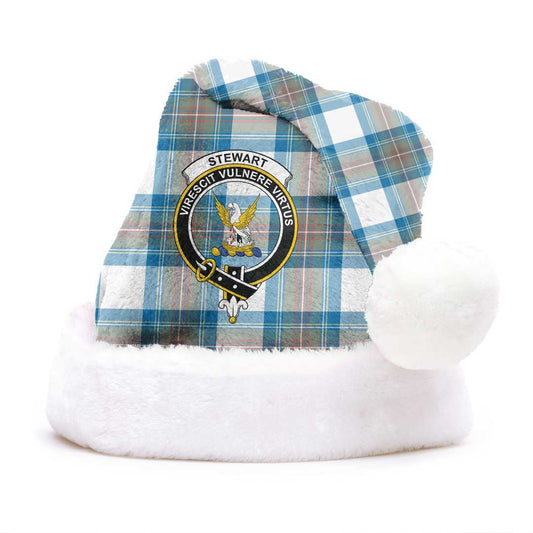 Stewart Muted Blue Tartan Crest Christmas Hat