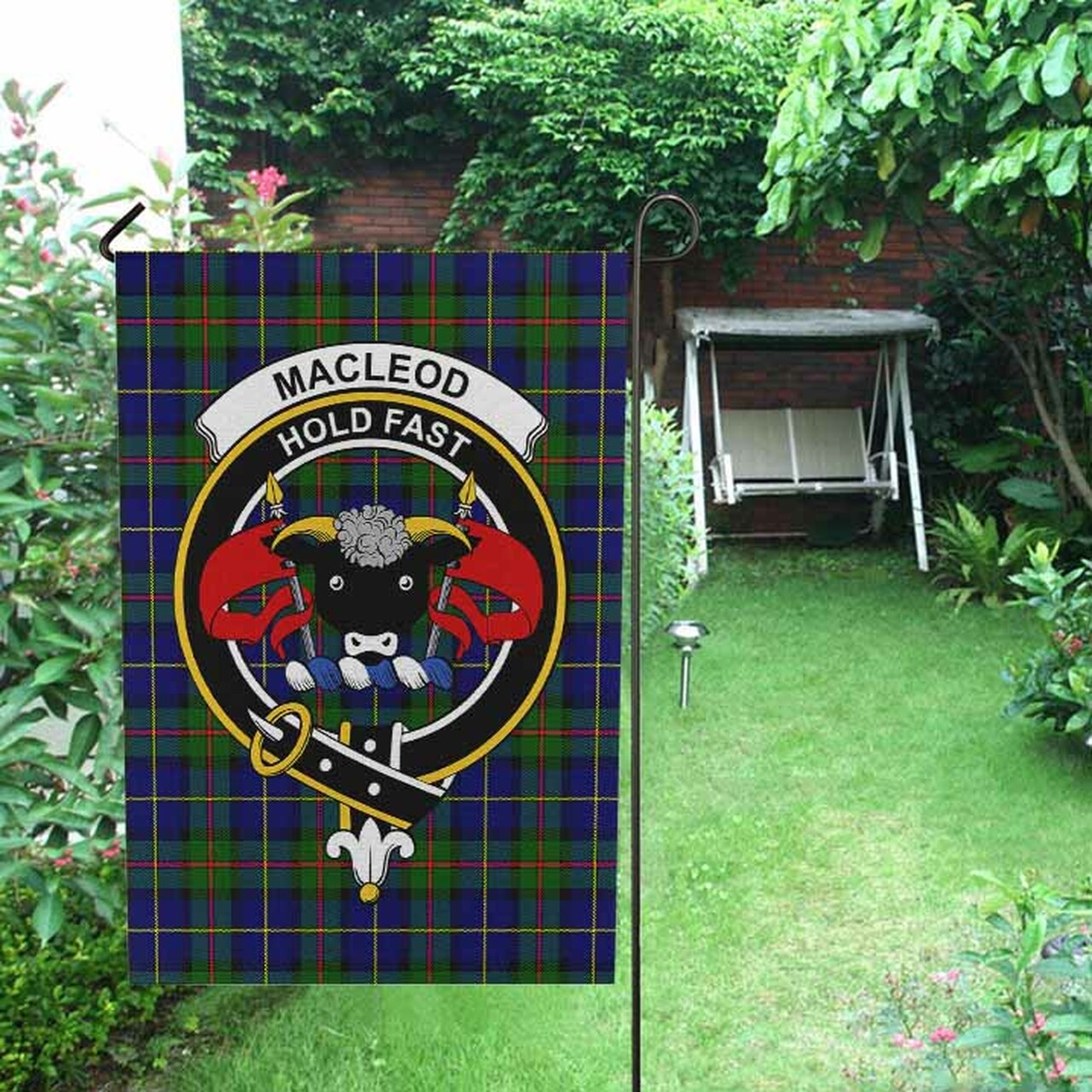 MacLeod of Lewis Tartan Crest Garden Flag