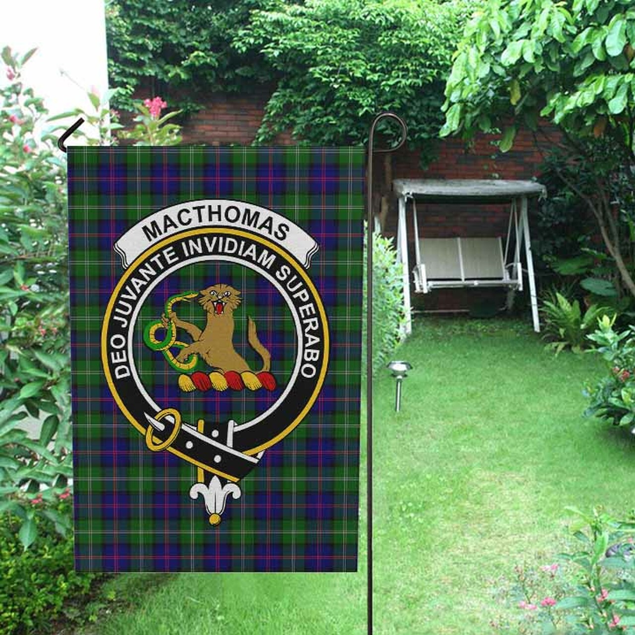 MacThomas Tartan Crest Garden Flag