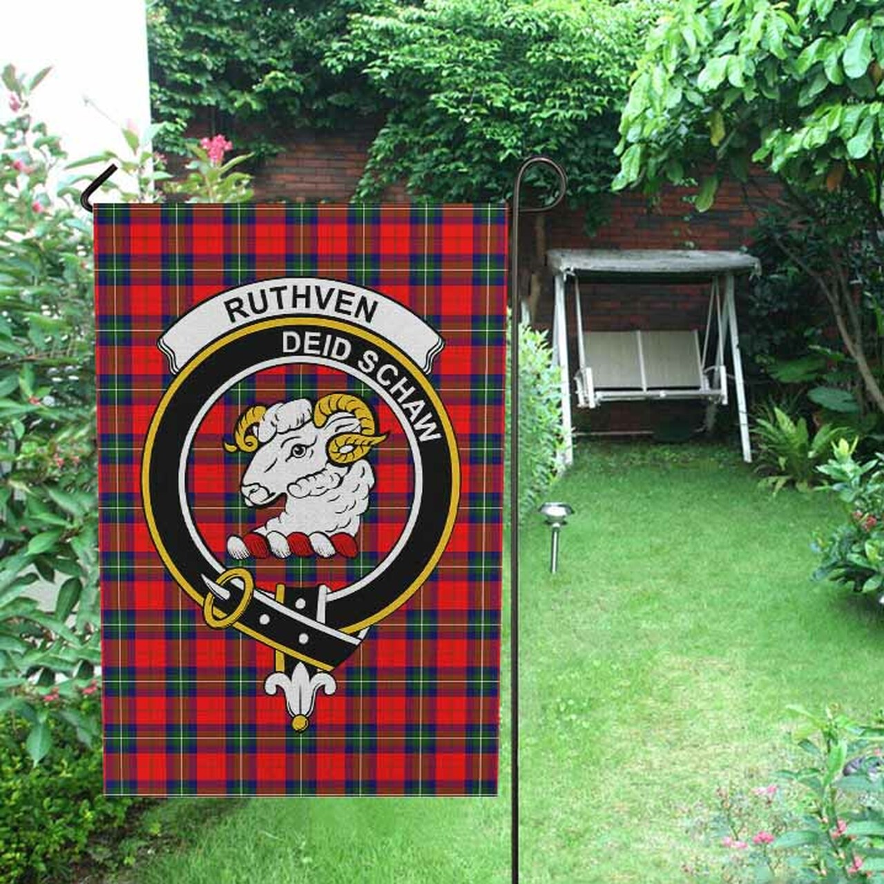 Ruthven Tartan Crest Garden Flag