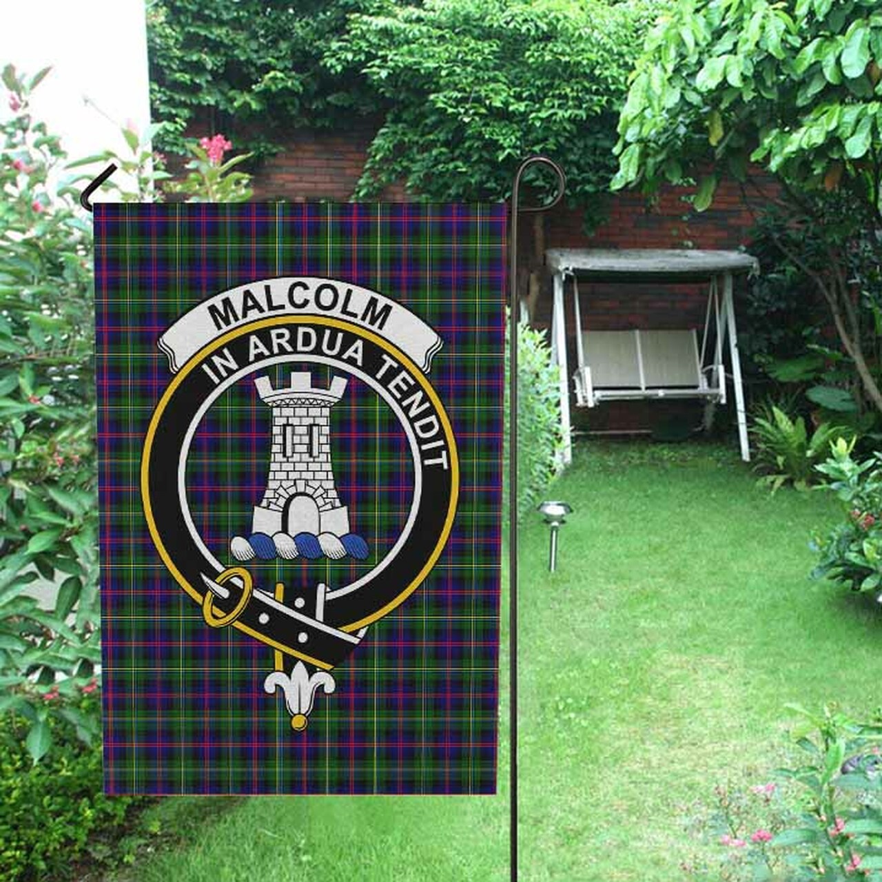 Malcolm (or MacCallum) Tartan Crest Garden Flag