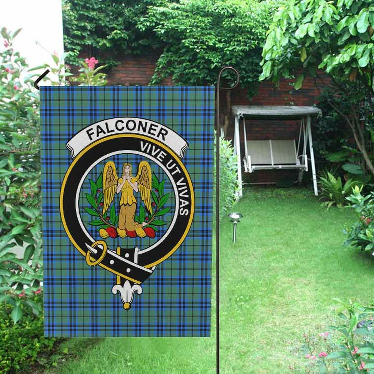 Falconer Tartan Crest Garden Flag