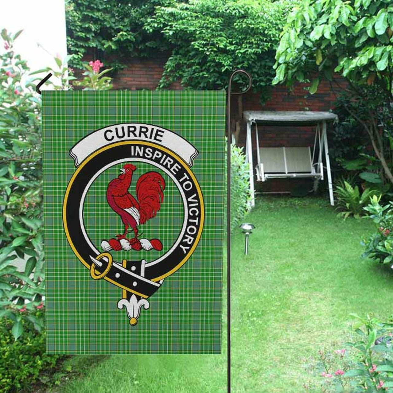 Currie Tartan Crest Garden Flag