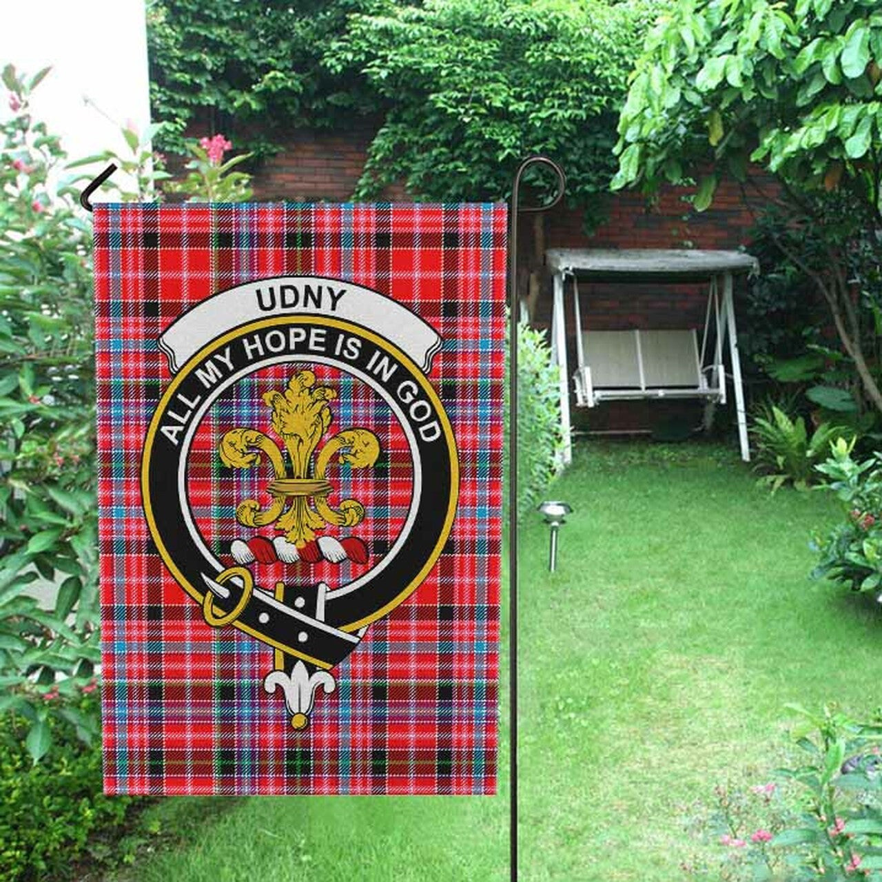 Udny Tartan Crest Garden Flag