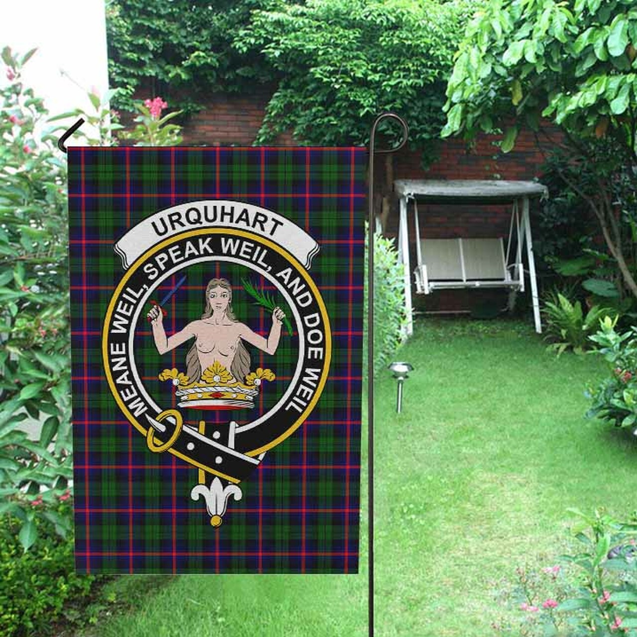 Urquhart Tartan Crest Garden Flag