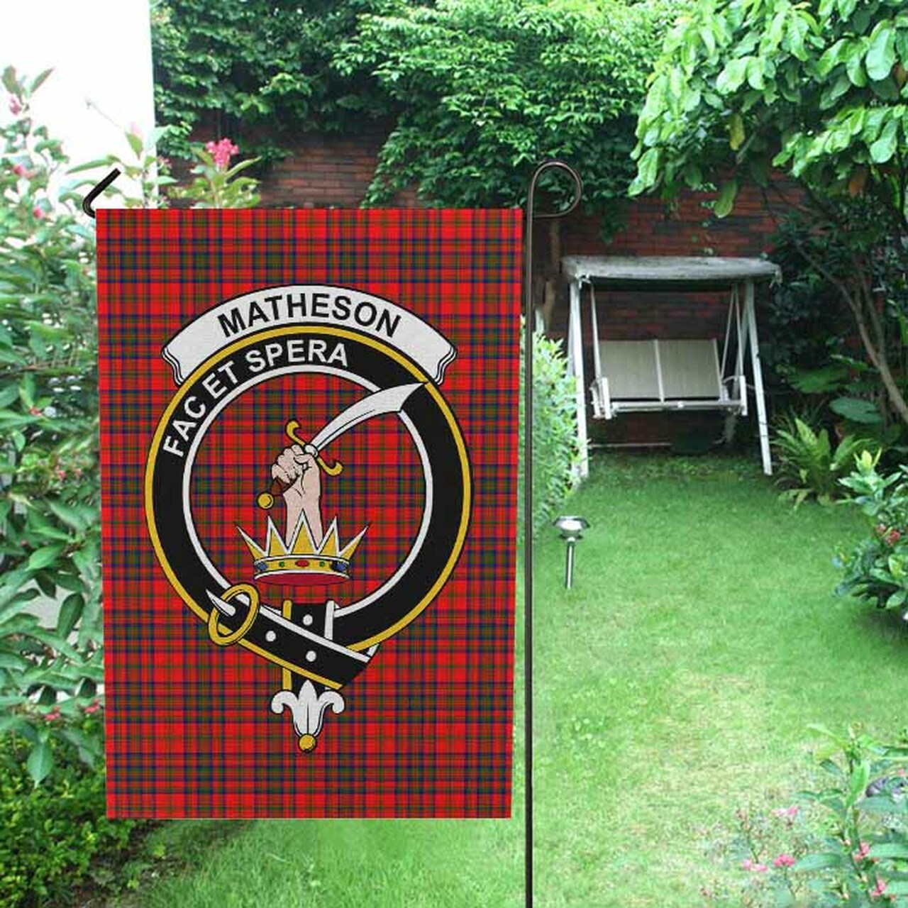 Matheson Tartan Crest Garden Flag