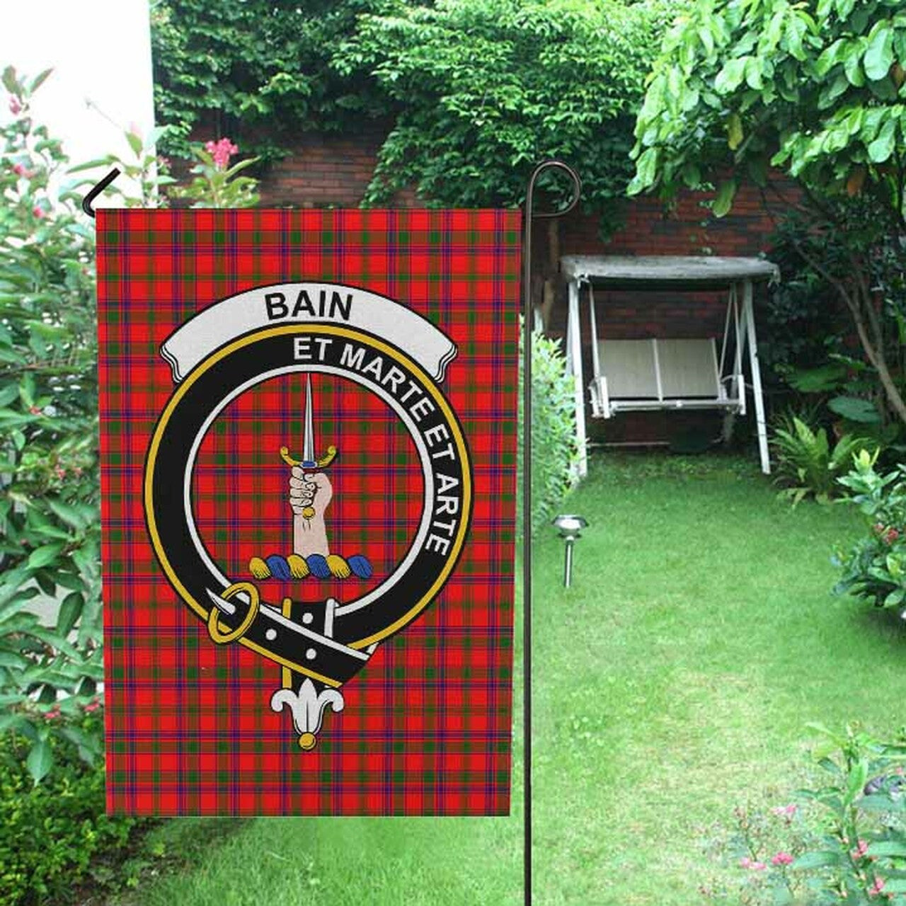 Bain Tartan Crest Garden Flag