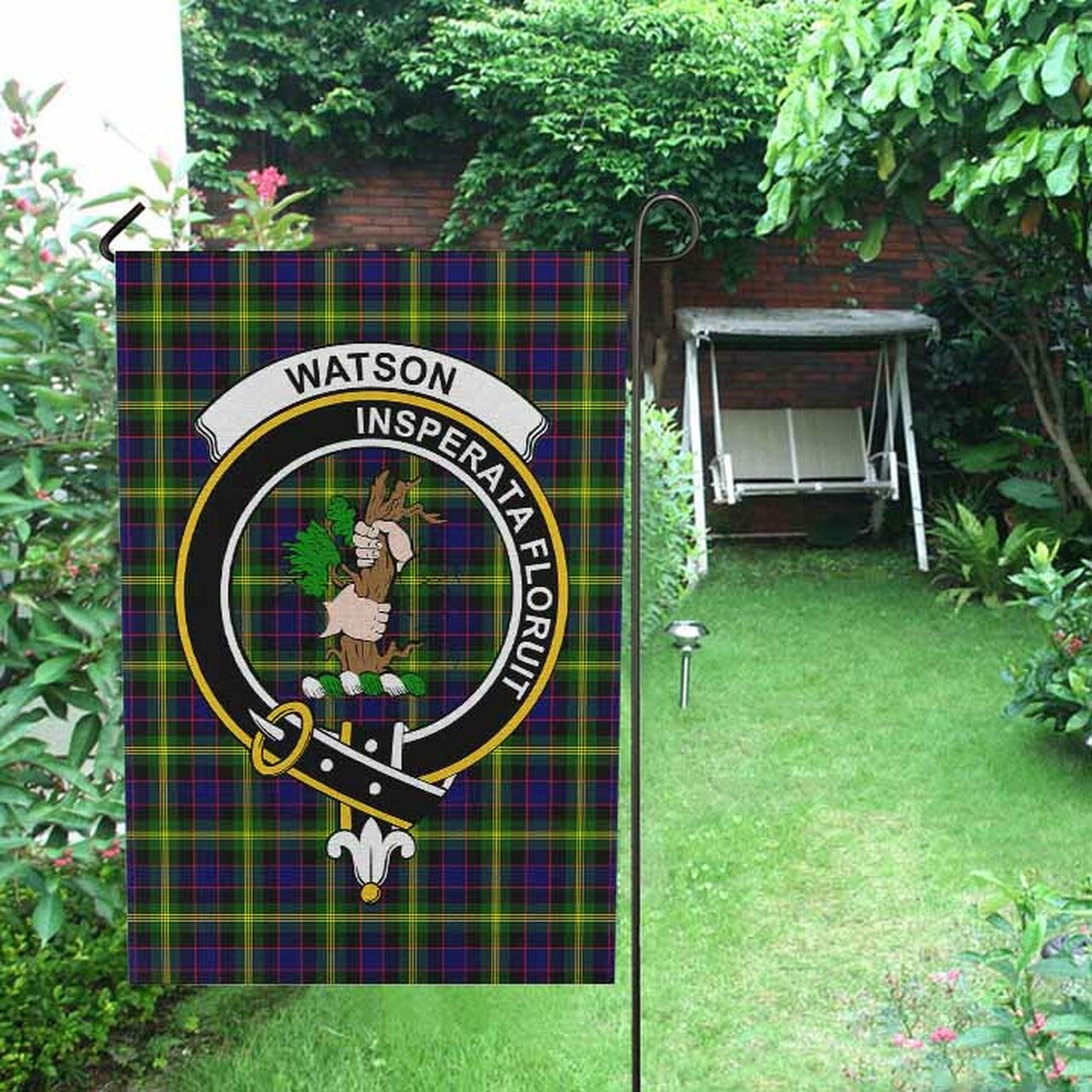 Watson Tartan Crest Garden Flag