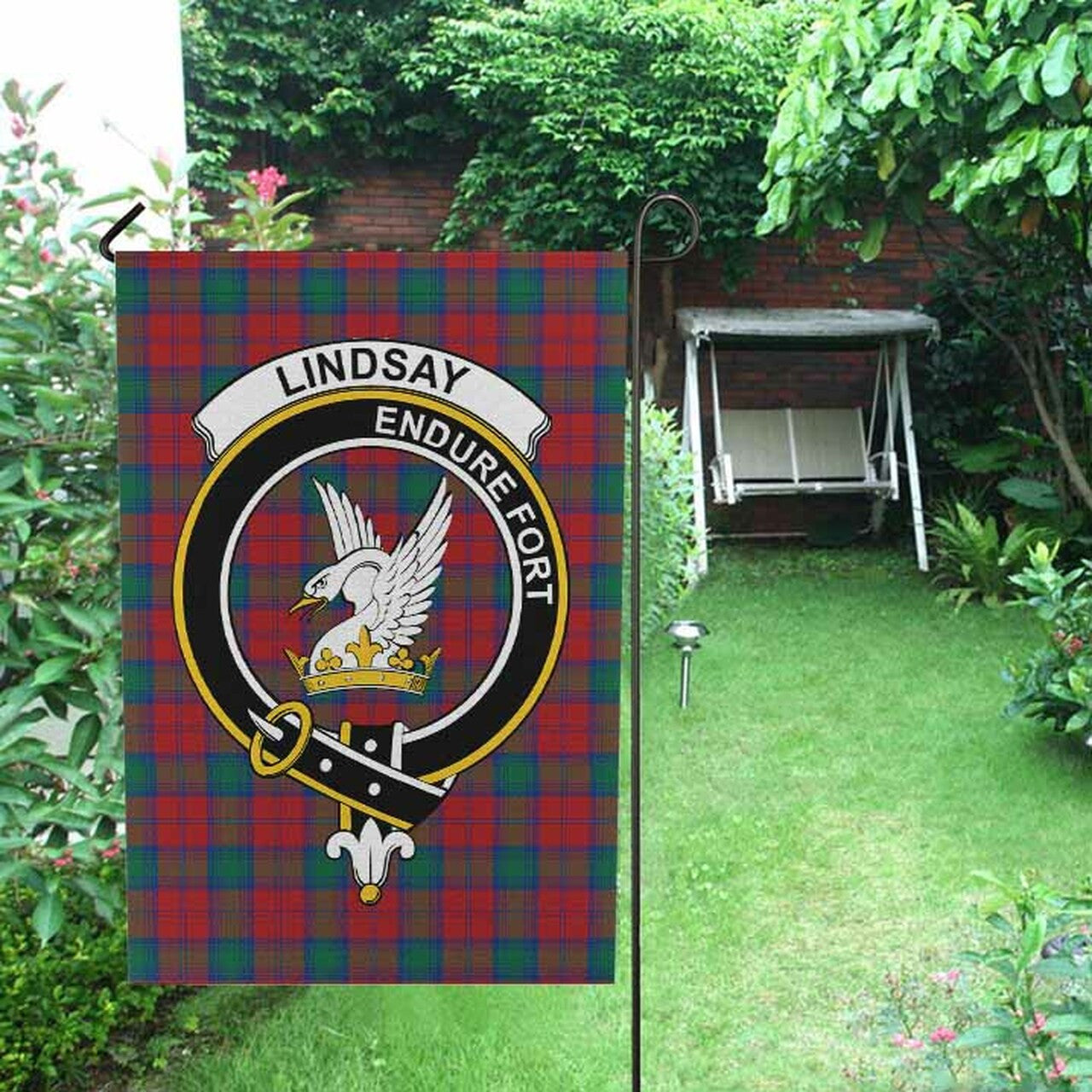 Lindsay Tartan Crest Garden Flag