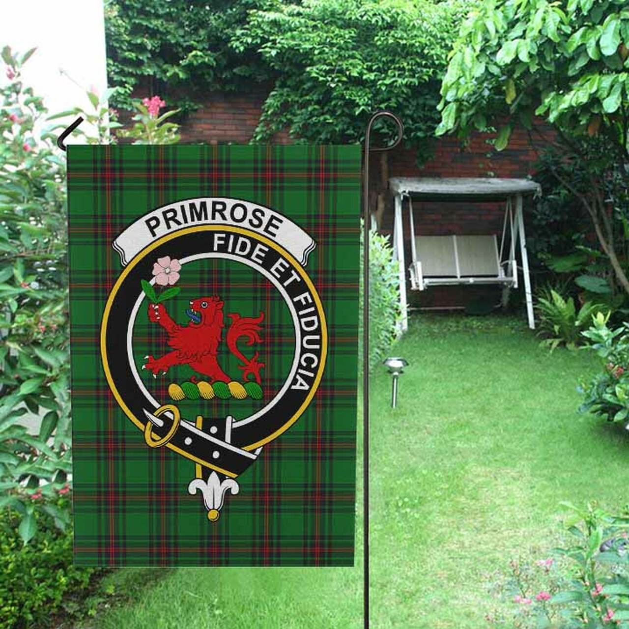 Primrose Tartan Crest Garden Flag