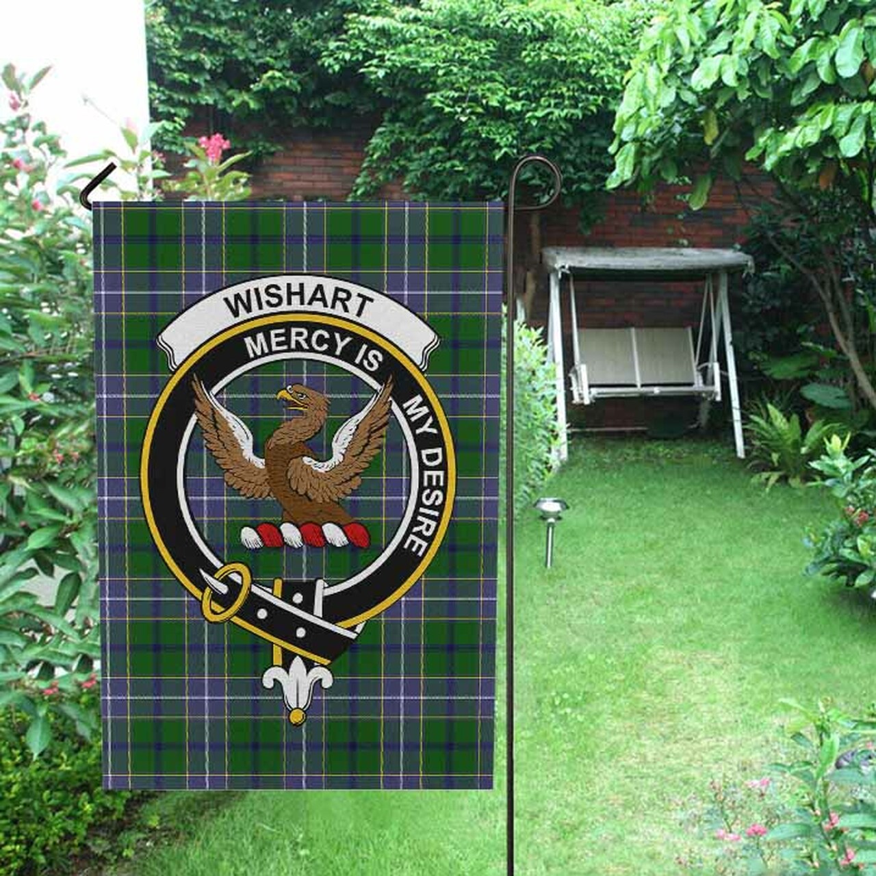 Wishart Tartan Crest Garden Flag