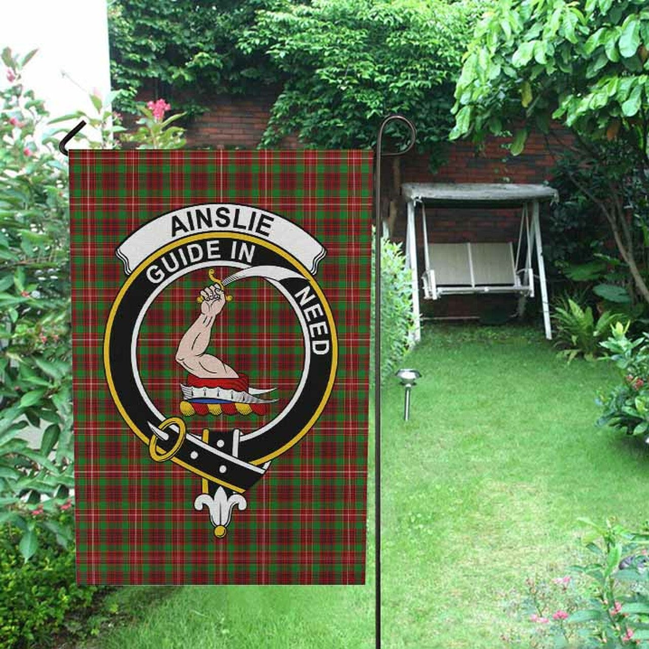 Ainslie Tartan Crest Garden Flag