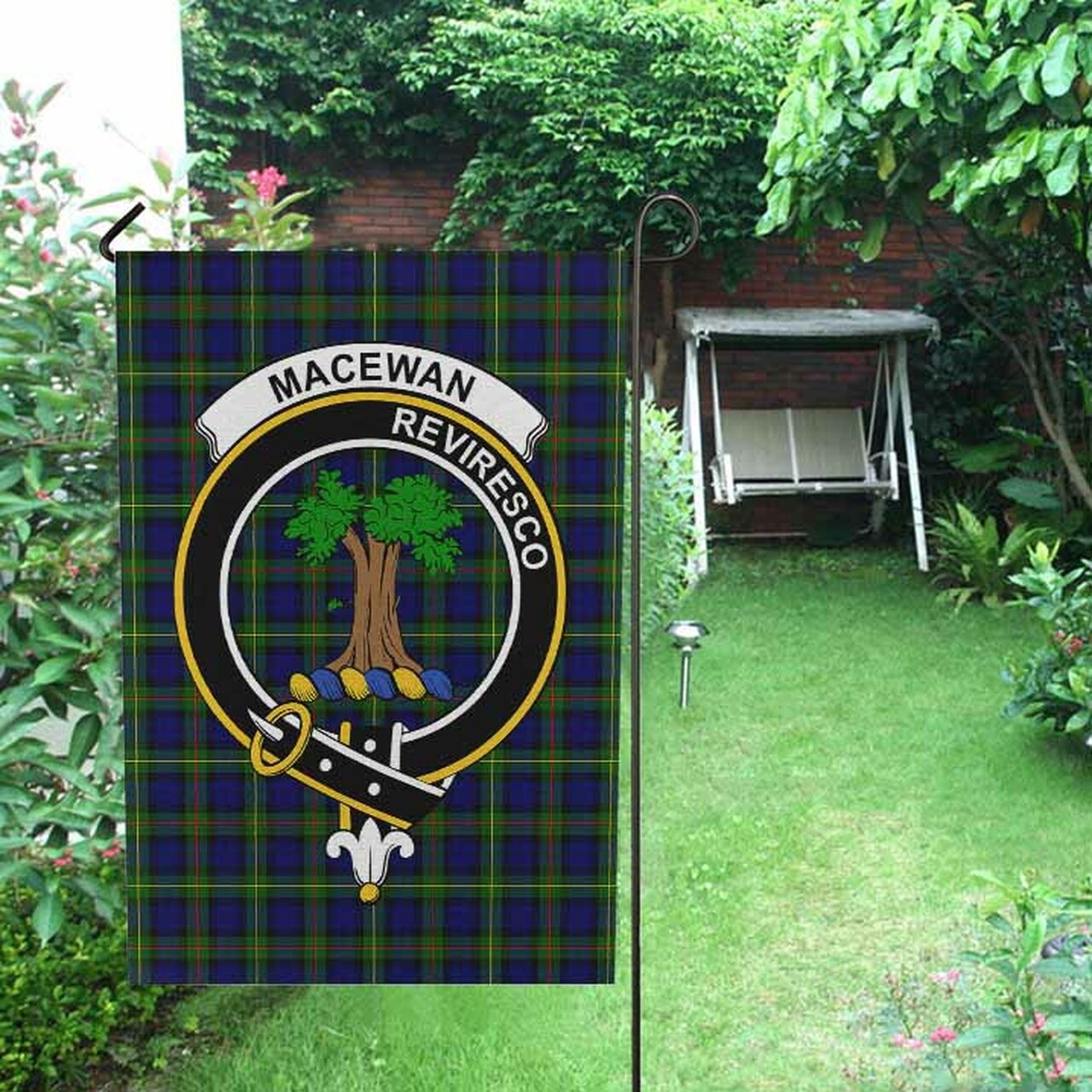 MacEwen Tartan Crest Garden Flag