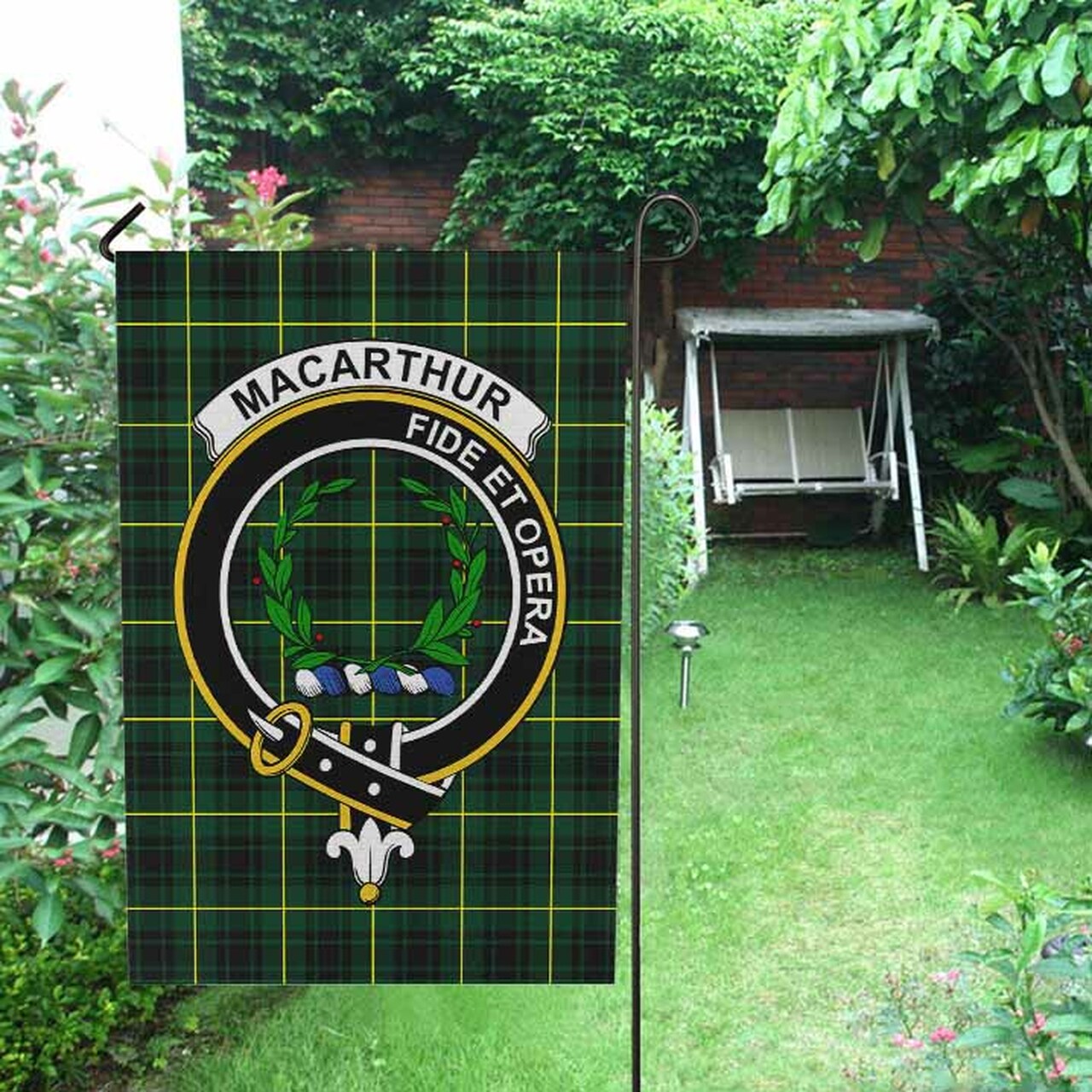 MacArthur Tartan Crest Garden Flag