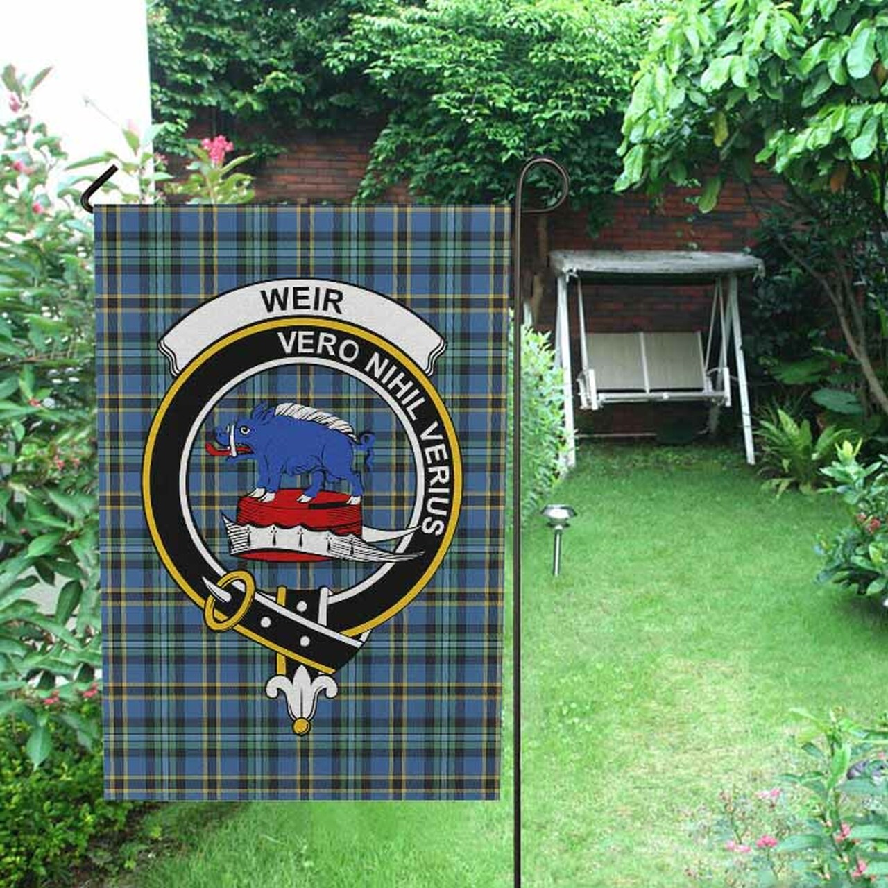 Weir Tartan Crest Garden Flag