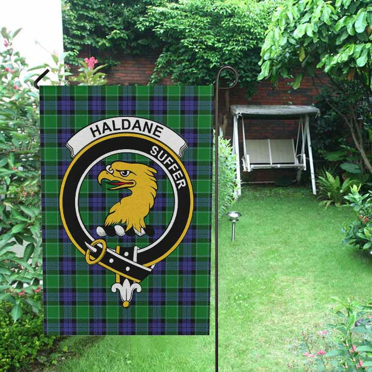 Haldane Tartan Crest Garden Flag