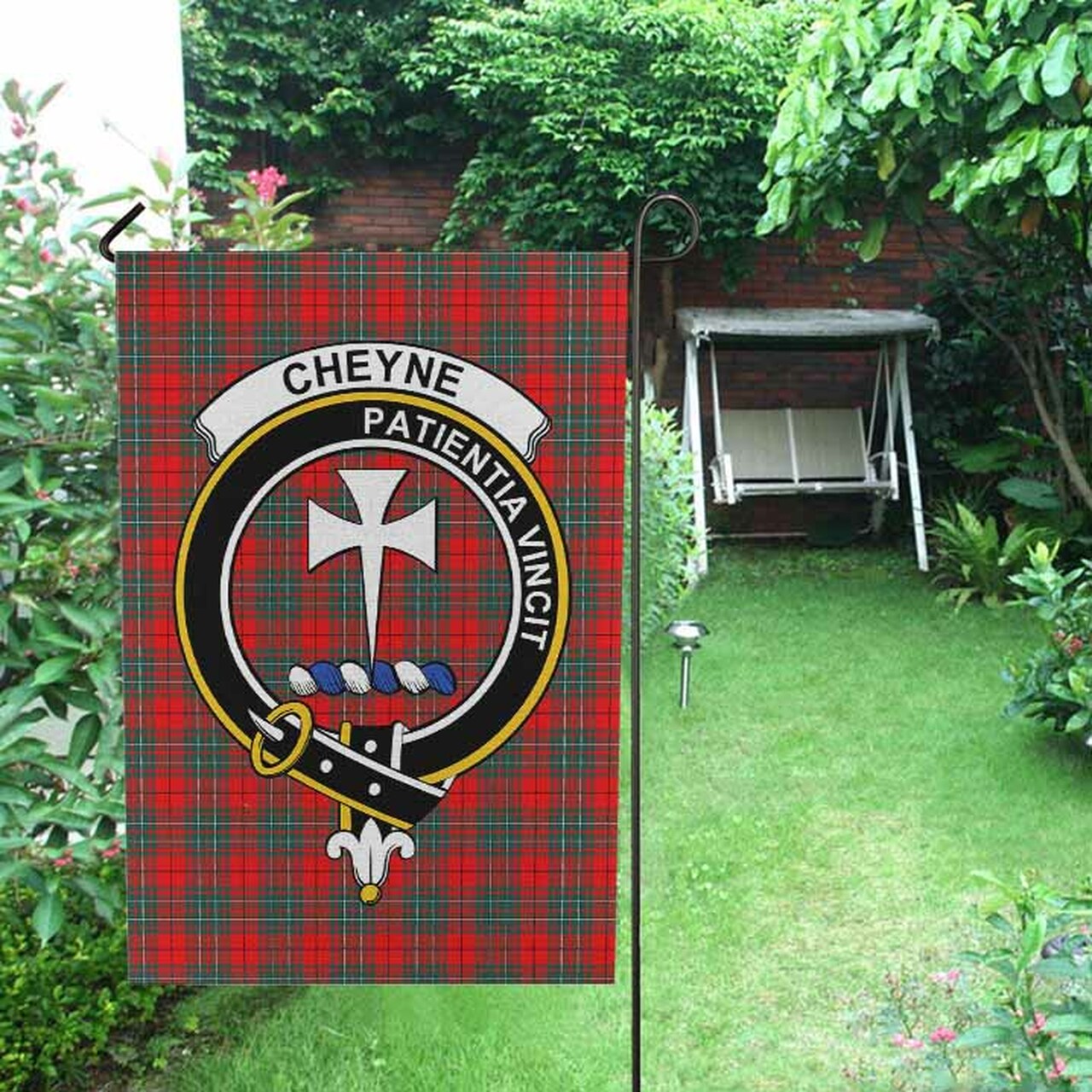 Cheyne Tartan Crest Garden Flag