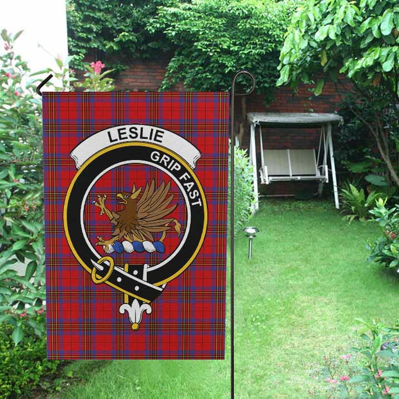 Leslie Tartan Crest Garden Flag