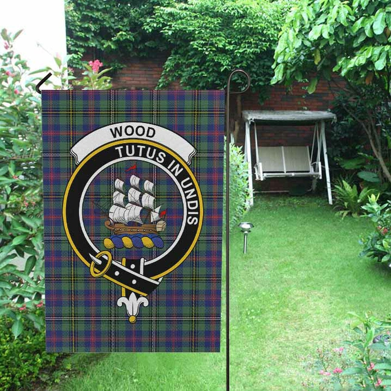 Wood Tartan Crest Garden Flag