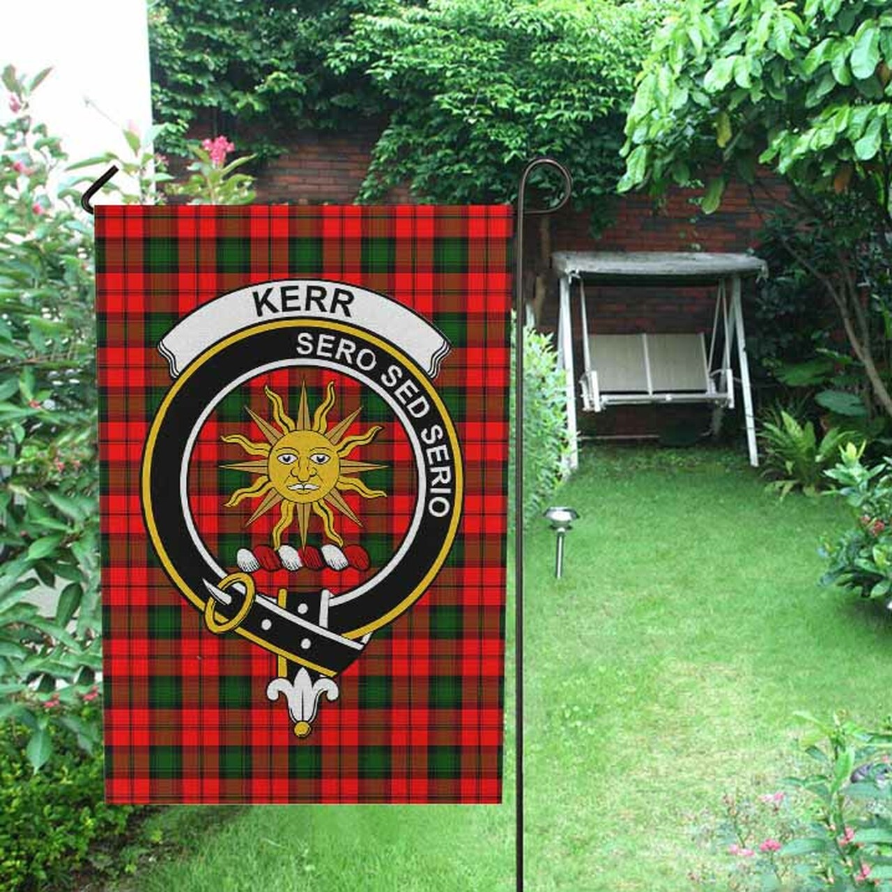 Kerr Tartan Crest Garden Flag