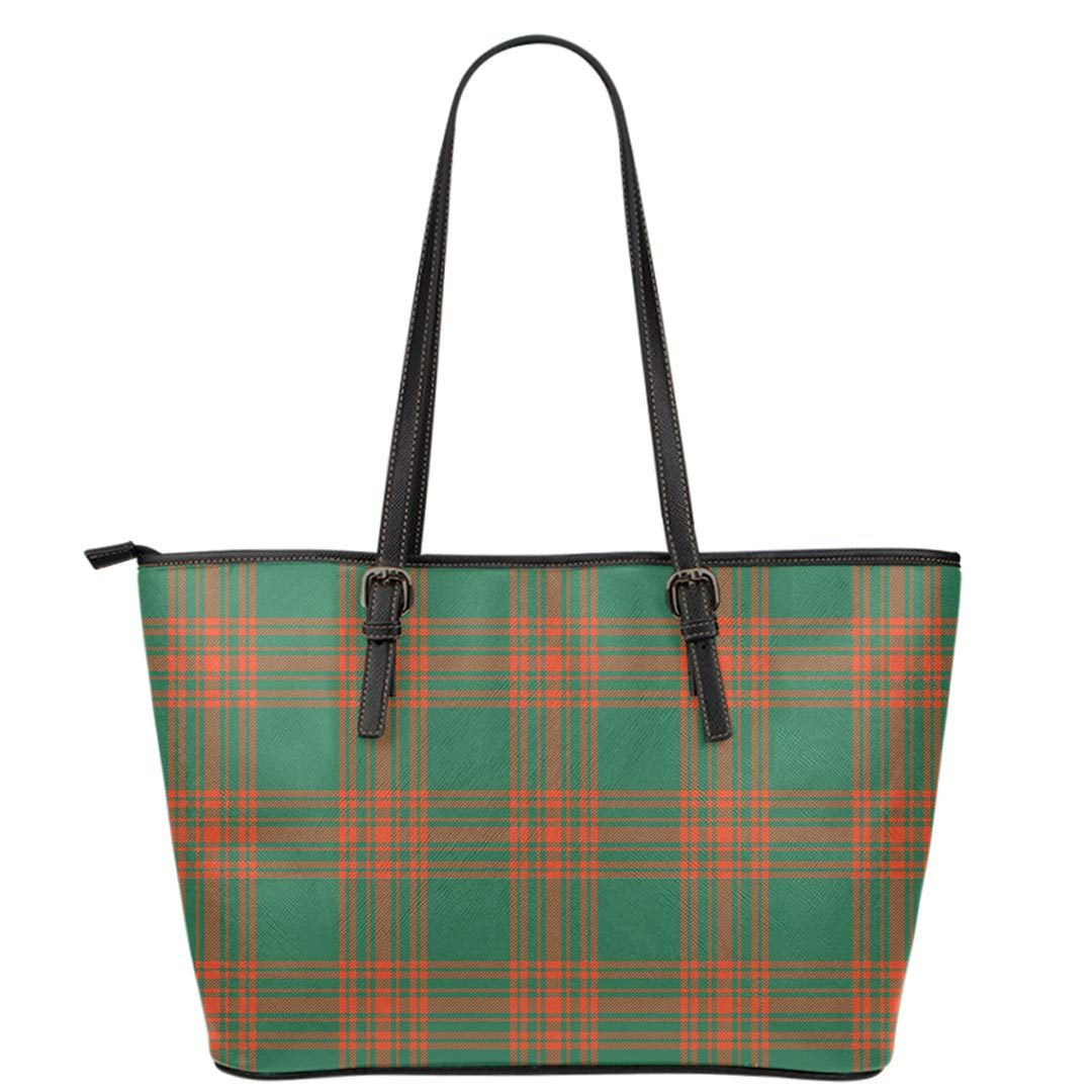 Menzies Green Ancient Tartan Plaid Leather Tote