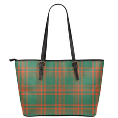 Menzies Green Ancient Tartan Plaid Leather Tote