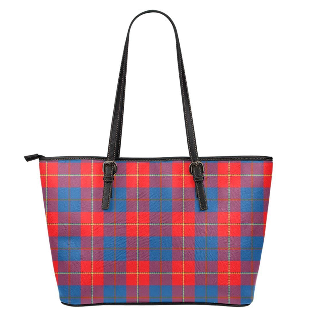 Galloway Red Tartan Plaid Leather Tote