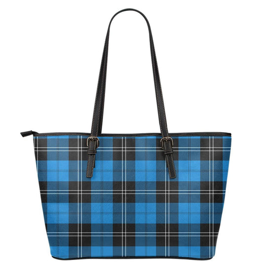 Ramsay Blue Ancient Tartan Plaid Leather Tote