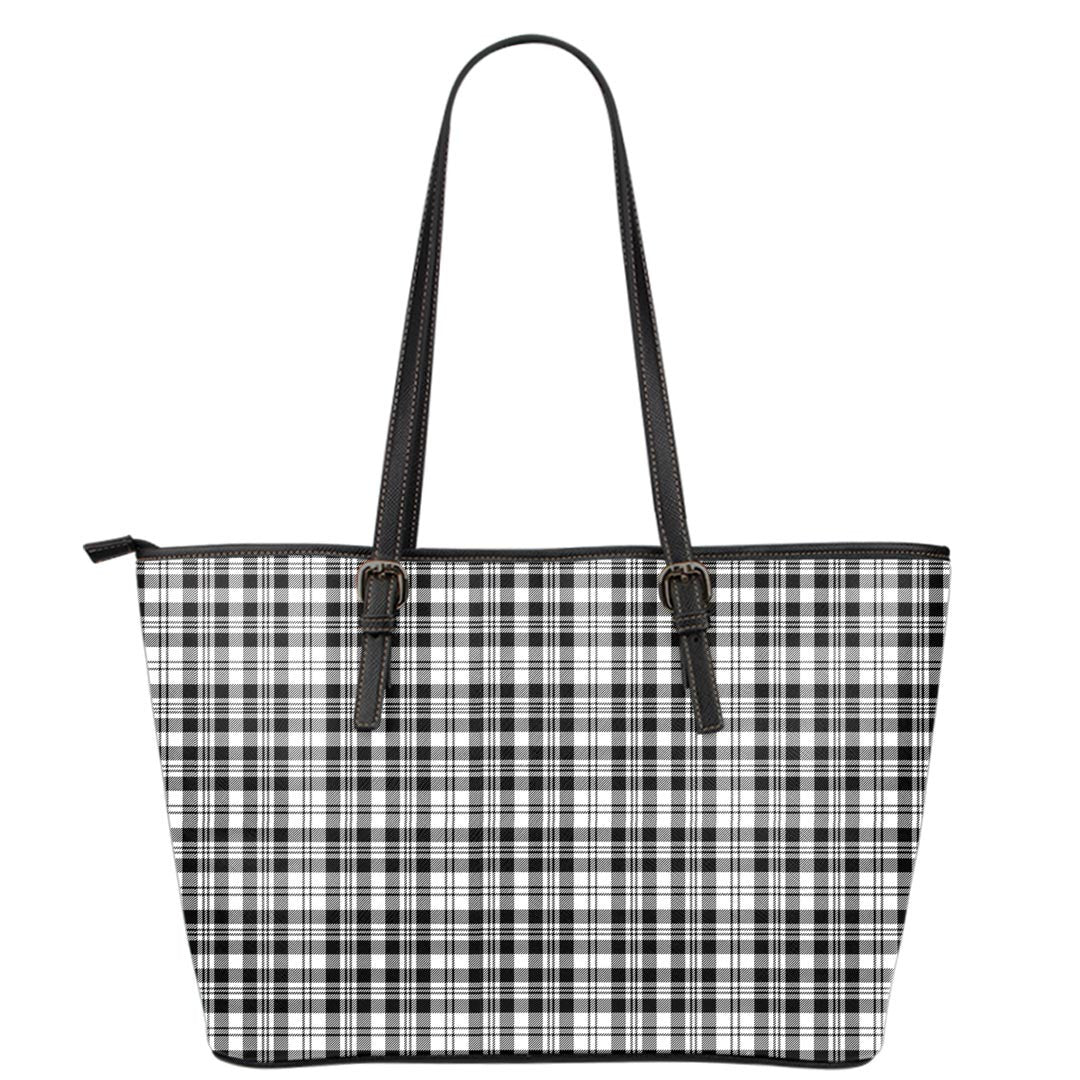 Scott Black & White Modern Tartan Plaid Leather Tote