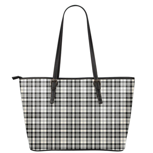 Scott Black & White Ancient Tartan Plaid Leather Tote