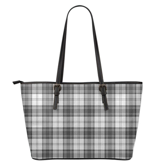 Douglas Grey Modern Tartan Plaid Leather Tote