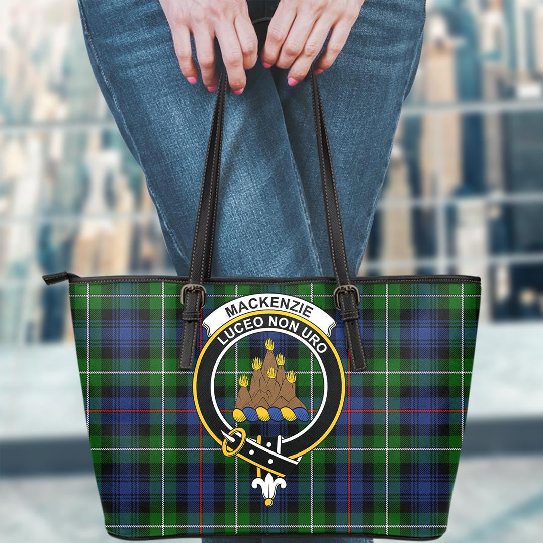 MacKenzie Modern Tartan Crest Leather Tote