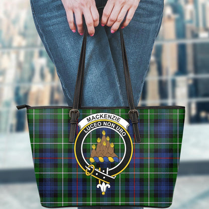 MacKenzie Modern Tartan Crest Leather Tote