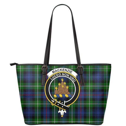 MacKenzie Modern Tartan Crest Leather Tote