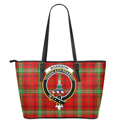 Morrison Red Modern Tartan Crest Leather Tote