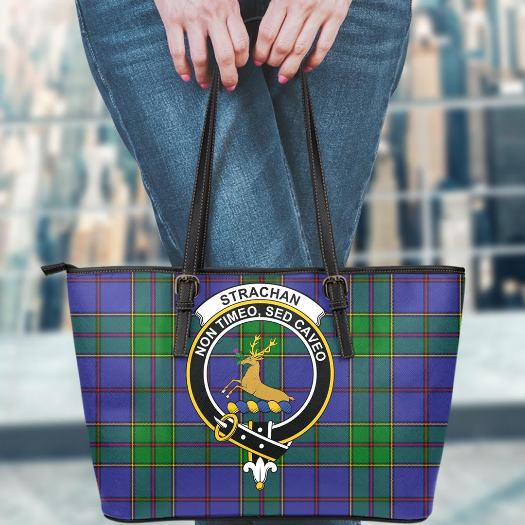 Strachan Tartan Crest Leather Tote