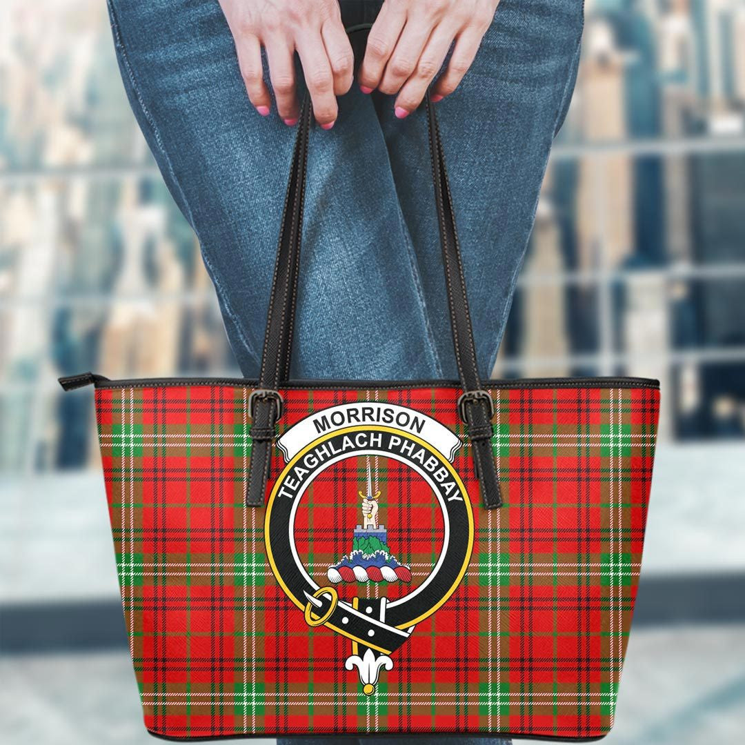 Morrison Red Modern Tartan Crest Leather Tote